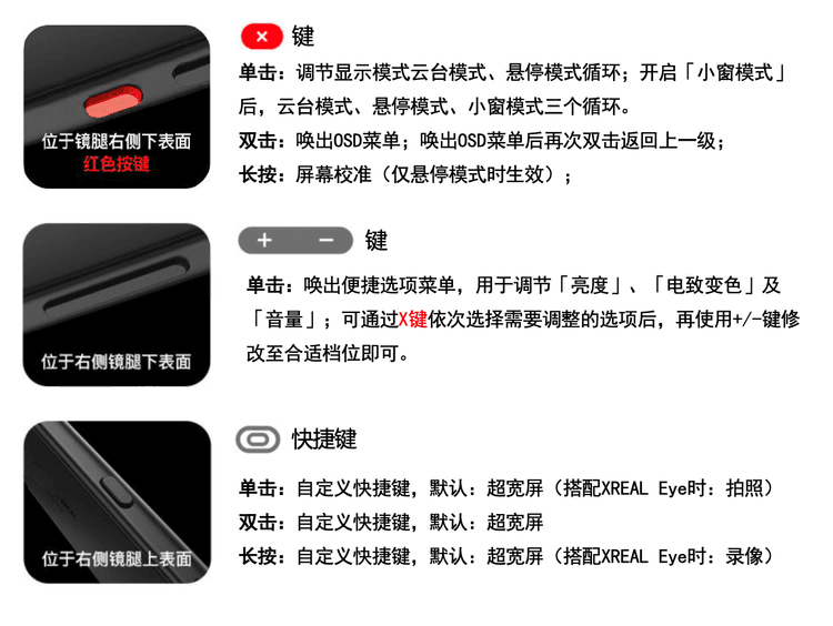 XREAL One 按键示意图